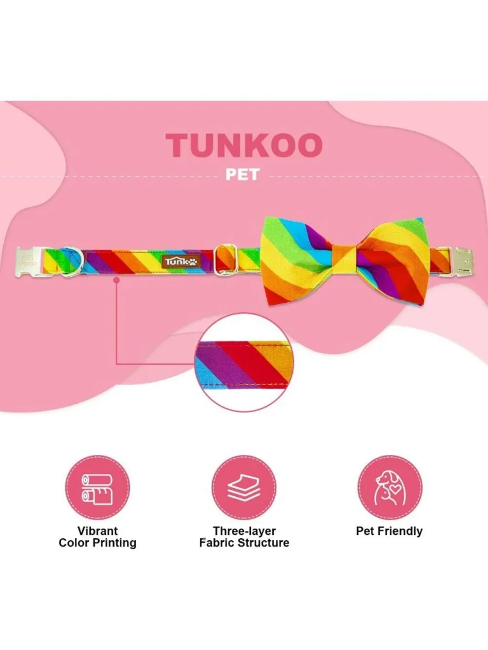Rainbow Dog Collar with Bow Tie - Adjustable, Comfortable for All Pets - Pride